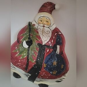 Dario Farrucci Designs Santa Christmas Large Bowl Dish Handpainted 9 1/2" x 11"